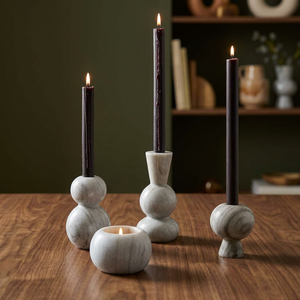 Ensemble de 3 porte-bougies en marbre avec design sphérique pour bougies coniques, décoration de table à manger, décoration de la maison - Product Image 3