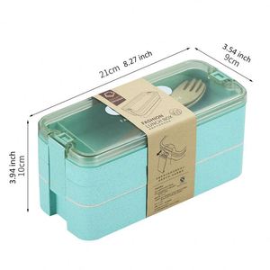 Cheap Leftover Stock Eco Friendly Wheat Three-Layer 1.1L Student Office <b>Microwaved</b> Bento <b>Lunch</b> <b>Box</b> for Kids Bpa Free - Product Image 6