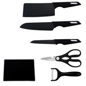 5PCS Black Non-stick Coating Knife Scissor Ceramic Peeler Kitchen Knife Set With Color Box