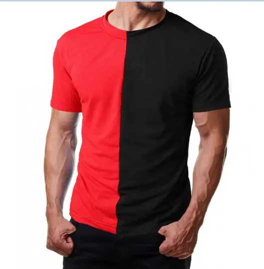 Custom Mens 100% cotton Color Half Black And Half Red Pro Club Two Tone T Shirt