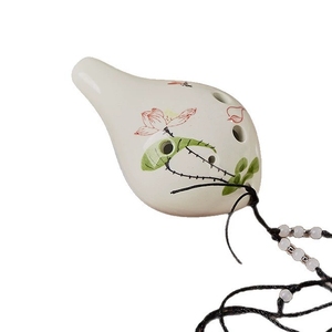 Ocarina de cerámica artesanal de 6 orificios con diseño de pintura china a la tiza, instrumento de viento para aprendizaje musical y regalo. - Product Image 1