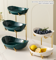 Corbeille à fruits en céramique à 2/3 niveaux avec support métallique, panier à fruits pour comptoir de cuisine, collations, noix, gâteaux, desserts