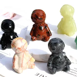Hand Carved 5cm Natural Crystal Mixed Gemstone Crystal Ghost Doll Carving Crafts For Halloween Decoration