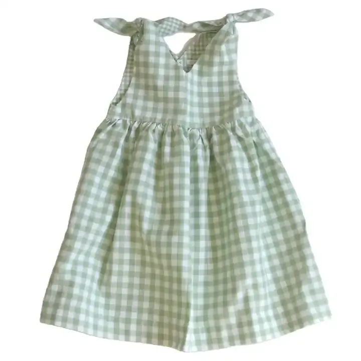 사용자 정의 여름 아기 민소매 면 드레스 유아 소녀 어깨 넥타이 깅엄 A 라인 MINI 드레스