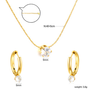 Conjunto de collar con colgante de cristal chapado en oro y pendientes de aro para mujer, joyería fina para uso diario - Product Image 4