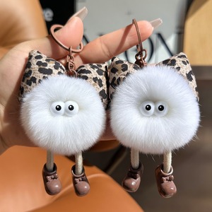 Mini Llavero de Peluche con Forma de Leopardo, Pompón de Pelo de Conejo Rex, Colgante Kawaii, Bola de Pelo Esponjosa, Accesorio para Bolsos, Muñeca - Product Image 3