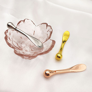 Private Label Laser Custom Logo crema per gli occhi per il viso maschera metallo oro rosa Mini trucco cosmetico doppio testa cucchiaio - Product Image 3