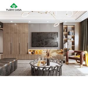 Meuble TV moderne de 65 pouces avec cheminée en bois massif de noyer, support mural avec <span class=keywords><strong>table</strong></span> - Product Image 2