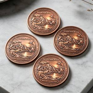 Barre de cuivre fin .999 de 1 oz avec gravure paysage soleil levant et Grande Muraille grue, pièce d'art de collection limitée pour les amateurs. - Product Image 5