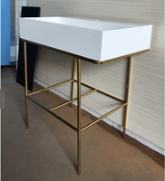 Table Centrale en Acier Inoxydable Cadre Métallique Table Basse Table de Présentation Géante Banc d'Entrée Console Luxueux Laiton Satiné Tendance Victorienne