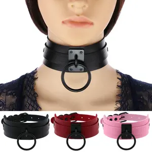 Punk phóng đại handmade quá khổ Choker Vòng cổ da cổ áo bondage khai thác Vòng cổ O vòng kim loại màu đen Vòng hơi Punk