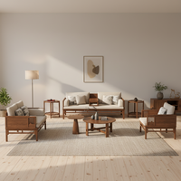 Canapé de salon de style antique KMJ, ensemble de canapés en bois massif sculpté, style mi-siècle, ensemble de canapés rétro pour salon de villa
