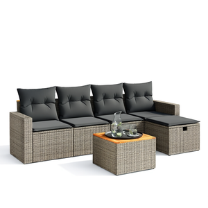 Conjunto de Sofás de Jardín de Ratán, Muebles de Exterior Color Gris Oscuro, Diseño Contemporáneo Impermeable con Cojines de Espuma de Alta Densidad - Product Image 1
