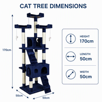 Pohon Kucing Bertingkat dengan Tiang Garuk Sisal, Kandang Kucing, Pusat Aktivitas Panjat, Tempat Bertengger, Ramp, Mainan Gantung untuk Kucing Indoor