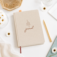 Journal personnalisé en lin avec couverture rigide beige en tissu naturel, cadeau OEM en gros