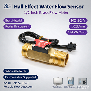 Medidor de Flujo para Sistema de Calefacción Dijiang B3, Latón/Cobre, Puerto G1/2, 1-25L/min, Sensor de Flujo de Turbina con Efecto Hall, Salida de Pulso NPN, 3.5-24V - Product Image 1