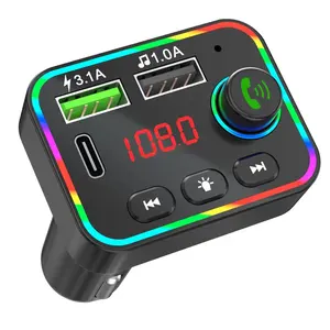 OEM LED Light Double USB Type C Port TF Card Radio Hands Free bluetooth Car Kit Charger Car Mp3 Player