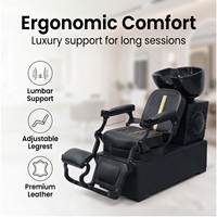 Fauteuil de lavage de luxe pour salon de coiffure, noir et or, inclinable, avec bac en céramique, confortable