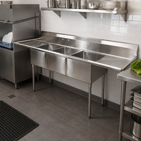 Table d'évier en acier inoxydable avec trois bacs, évier commercial à 3 compartiments pour cuisine, certifié NSF