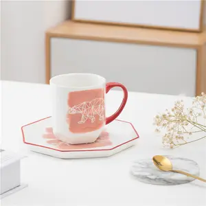 中国供应商独特的设计北欧风格的个性化瓷杯和茶碟套装陶瓷饮用咖啡茶杯