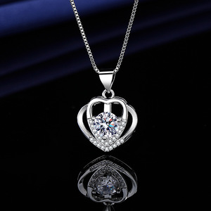 Collar con colgante de diamante de alto contenido de carbono en forma de corazón, transmisor en vivo, con la frase 'con ti en <span class=keywords><strong>mi</strong></span> corazón', regalo de San Valentín, colgante de 1 quilate - Product Image 6
