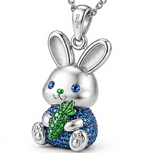 Collier avec pendentif lapin plaqué argent, chaîne à breloques en cristal, bijoux pour cadeau d'anniversaire pour femmes - Product Image 2