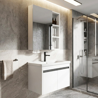 Ensemble de meuble-lavabo de salle de bain 24 pouces avec miroir, armoire et vasque en céramique, meuble-lavabo suspendu avec évier et rangement