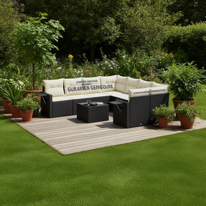 Ensemble de canapés de jardin Curatien en rotin noir, meubles d'extérieur avec coussins en mousse haute densité, design contemporain imperméable - Product Image 2