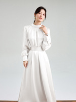 Chemise à manches longues en satin de qualité supérieure en tissu acétate teinté blanc clair, col montant décontracté, robe de costume pour femmes, biais à 45 degrés