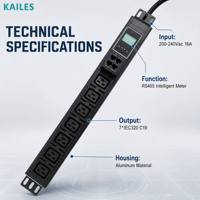 KAILES(KLS) Rack de serveur vertical PDU 16A 200-240VAC 3840W avec fonction de mesure RS485 7 prises C19 Équipement informatique industriel