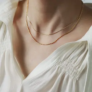 Винтажное Двухслойное ожерелье, женское роскошное 18-каратное Золотое ожерелье из нержавеющей стали, минималистское ожерелье