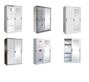 Armario Moderno de <span class=keywords><strong>2</strong></span> <span class=keywords><strong>Puertas</strong></span> para Dormitorio, con Espejo Grande, Acero Inoxidable, Extensible, para Sala de Estar, con Estampado Floral - Product Image 3