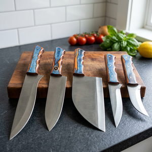 Juego de Cuchillos de Chef BK Industries de 5 Piezas, Forjados a Mano, con Mangos de Madera Ambidiestros, Hojas de Acero Inoxidable (6-7.9 pulgadas), Filo Recto - Product Image 5