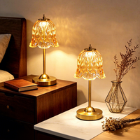 Vintage Luxus Wiederaufladbare Glas-Tischlampe Kabellose Batteriebetriebene Touch-Control LED-Schreibtischlampe für Schlafzimmer Restaurant Hotel