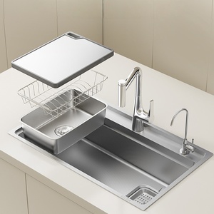 Grand évier de cuisine multifonctionnel à cuve unique encastrable en acier inoxydable 304 avec motif grain de riz - Product Image 5