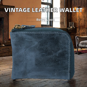 Custom Vintage Short Card <b>Wallet</b> <b>for</b> <b>Men</b> Genuine Leather <b>RFID</b> Blocking Zipper Closure - Product Image 2