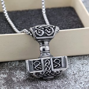 Collier pendentif marteau de Thor en acier inoxydable, bijoux de style viking pour homme, cadeau, accessoire de mode - Product Image 4
