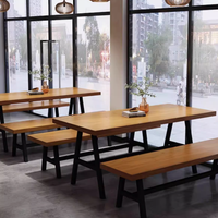 Combinaison de chaise de Table longue en bois pour hôtel pour Restaurant café cantine Hotpot Table à manger banc ensemble