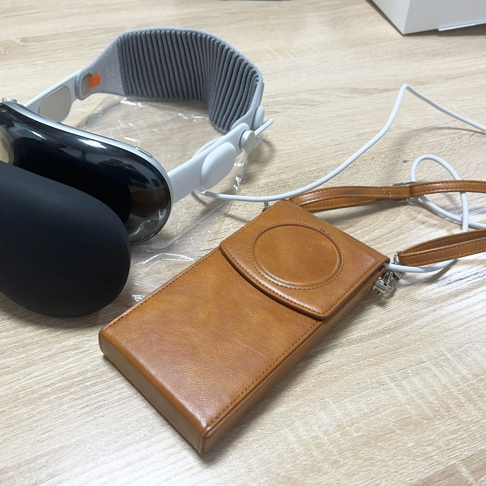 Accesorios para auriculares VR, bolsa de cuero PU de lujo, correa cruzada para collar, bolsas de protección, funda para batería Apple Vision Pro