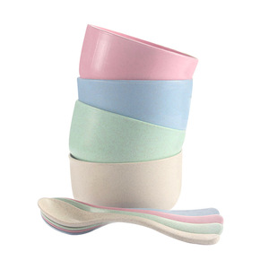 ファクトリーダイレクト環境にやさしい分解性麦わら子供用ボウルスプーン食器2点セット - Product Image 3
