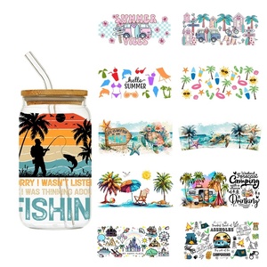 LETOP 1pcs Coconut Trees Beach Summer Forecast Decal UV Wrap Can Sticker for Cup Camping Fishing Tumbler Glass Wrap - Product Image 1