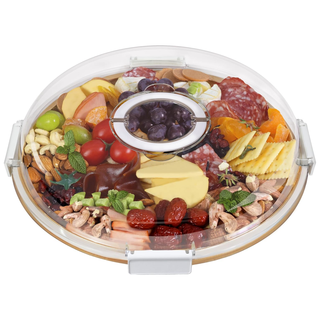 Портативная доска для мясных закусок с прозрачной крышкой, поднос для пикника, для путешествий, для сыра, мяса, фруктов, для кемпинга