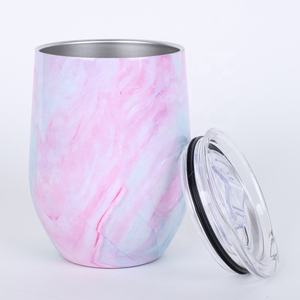 2022 pequeño MOQ doble 304 copa de vino de mármol de acero inoxidable 12 oz vaso de vino aislado con tapa y pajita - Product Image 2