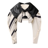 Veste Courte Bomber Femme Printemps Automne Mode Moto en Similicuir Patchwork Manches Longues
