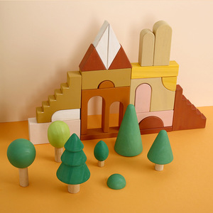 Bloques de Construcción de Madera Grandes con Diseño de Arcoíris para Niños, Juguete de Rompecabezas con Árboles de Bosque en Acuarela, para Bebés, Niños y Niñas de 1 a 2 Años, Educación Temprana - Product Image 2