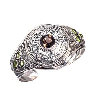 Adorable 925 <b>Solid</b> Sterling <b>Silver</b> Handmade Cuff for <b>Bracelet</b> with Smokey & Peridot Gemstones Fashion Jewelry - Product Image 1