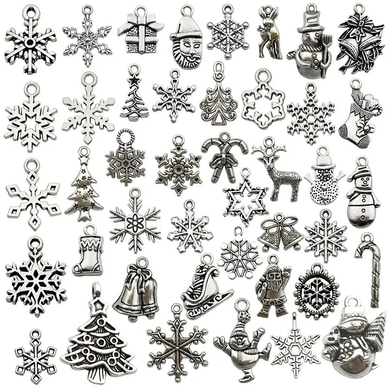 Ciondoli all'ingrosso in lega di zinco in metallo per la decorazione natalizia s pendenti misti Color argento antico