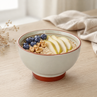 Bol à riz en porcelaine nordique, vert sauge brillant, accent terracotta, avec pied, compatible micro-ondes et lave-vaisselle, écologique, sans BPA