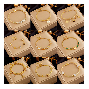 MIRADIA, joyería de moda de verano, chapado en <span class=keywords><strong>oro</strong></span> de 18 quilates, mariposa, perla, flor, diamante, pulsera de acero inoxidable para mujer, lujo - Product Image 2