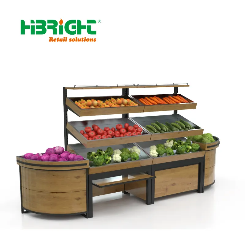 Hot Selling Products Display Tafel Supermarkt Convenenice Winkel Groente-En Fruitrek Houten En Stalen Planken